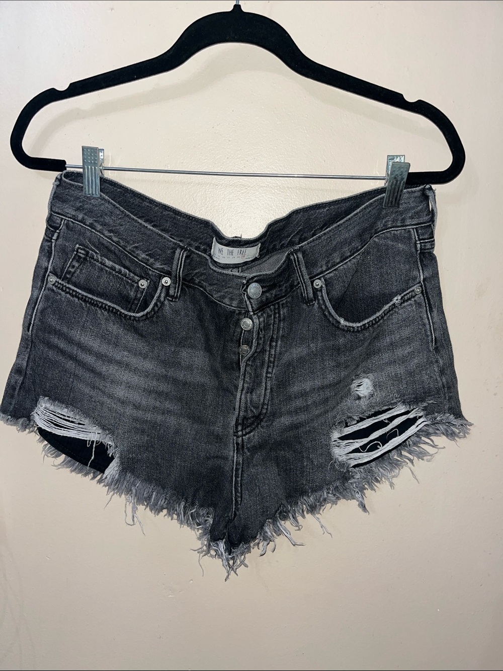 We The Free Distressed High-Waist Women's Denim Shorts Charcoal Gray — Size 30